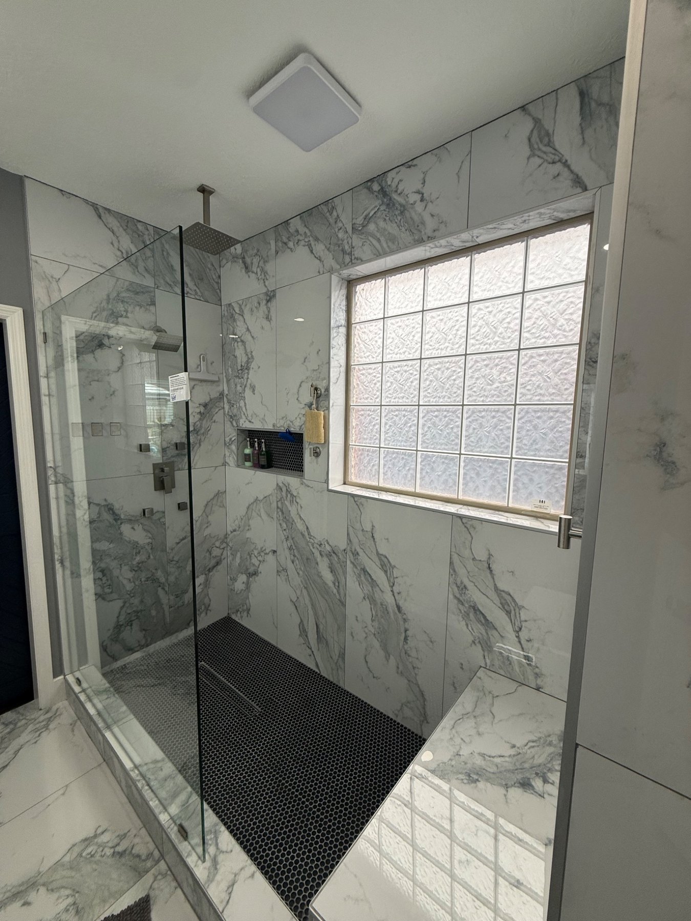 Completed custom walk-in shower from alternate angle